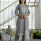 Grey Cotton Woven Straight Kurta Set with Pant & Dupatta under 1250