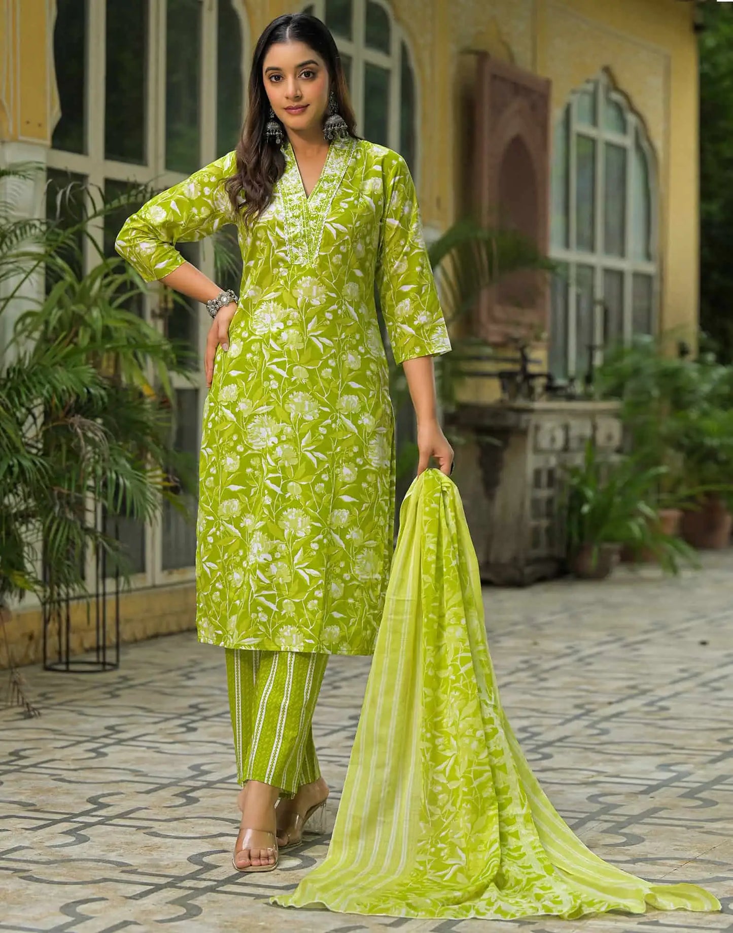 Cotton Printed Straight Kurta with Pant & Dupatta