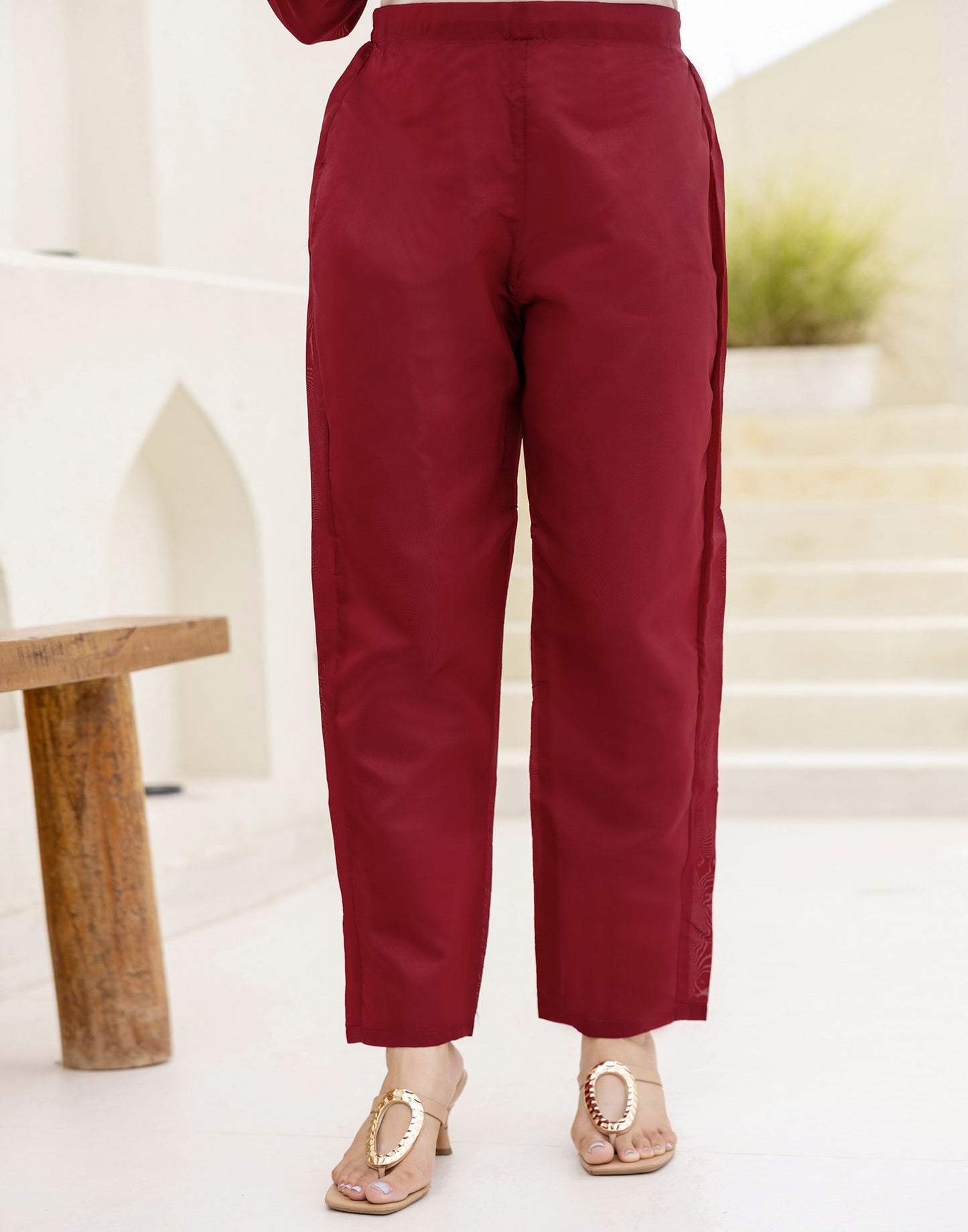 Silk Blend Straight Woven Design Round Neck Kurta with Pant & Dupatta