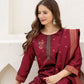 Silk Blend Straight Woven Design Round Neck Kurta with Pant & Dupatta