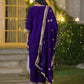 Velvet Straight Embroidered V-Neck Kurta with Pant & Dupatta