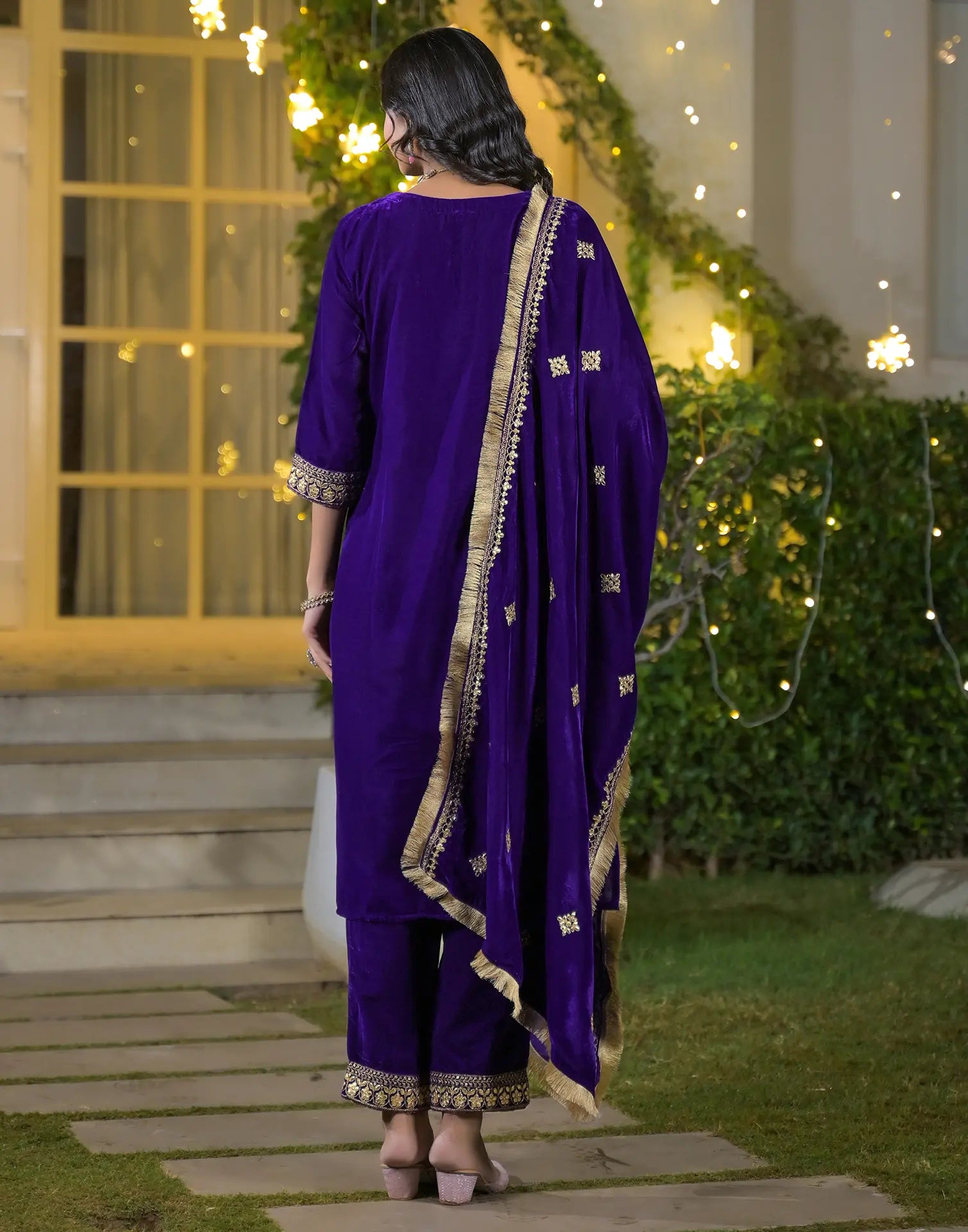 Velvet Embroidered Straight 3 Piece Kurta Set
