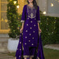 Velvet Straight Embroidered V-Neck Kurta with Pant & Dupatta