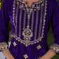 Velvet Straight Embroidered V-Neck Kurta with Pant & Dupatta