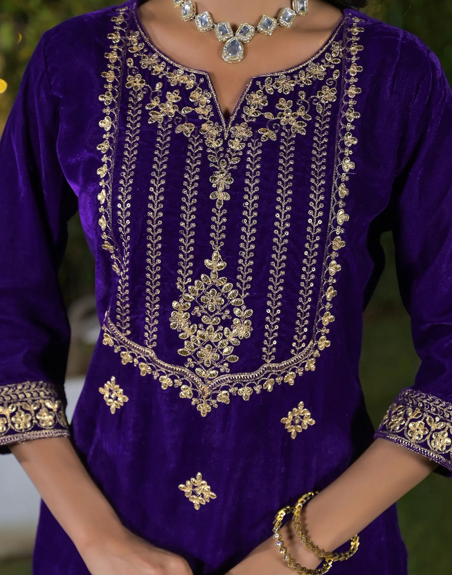 Velvet Embroidered Straight 3 Piece Kurta Set