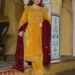 Velvet Straight Embroidery Round Neck Kurta with Pant & Dupatta