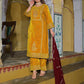Velvet Straight Embroidery Round Neck Kurta with Pant & Dupatta