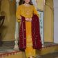 Velvet Straight Embroidery Round Neck Kurta with Pant & Dupatta