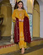 Velvet Embroidered Straight 3 Piece Kurta Set