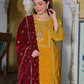Velvet Straight Embroidery Round Neck Kurta with Pant & Dupatta