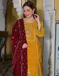 Velvet Embroidered Straight 3 Piece Kurta Set