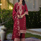 Velvet Straight Embroidered V-Neck Kurta with Pant & Dupatta