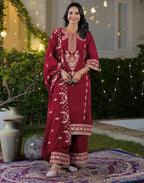 Velvet Embroidered Straight 3 Piece Kurta Set