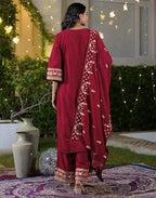 Velvet Embroidered Straight 3 Piece Kurta Set