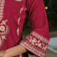 Velvet Straight Embroidered V-Neck Kurta with Pant & Dupatta