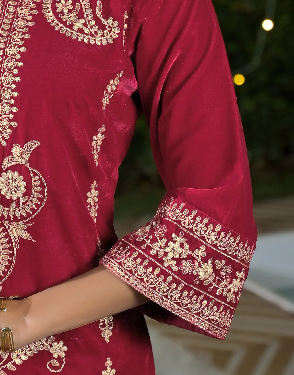 Velvet Embroidered Straight 3 Piece Kurta Set