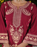 Velvet Embroidered Straight 3 Piece Kurta Set