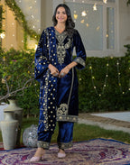 Velvet Embroidered Straight 3 Piece Kurta Set