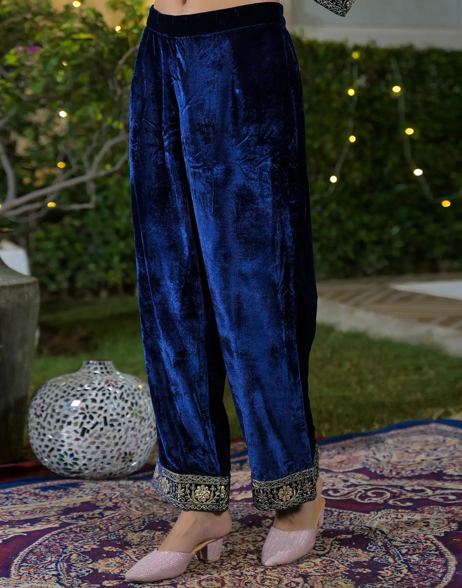 Velvet Embroidered Straight 3 Piece Kurta Set