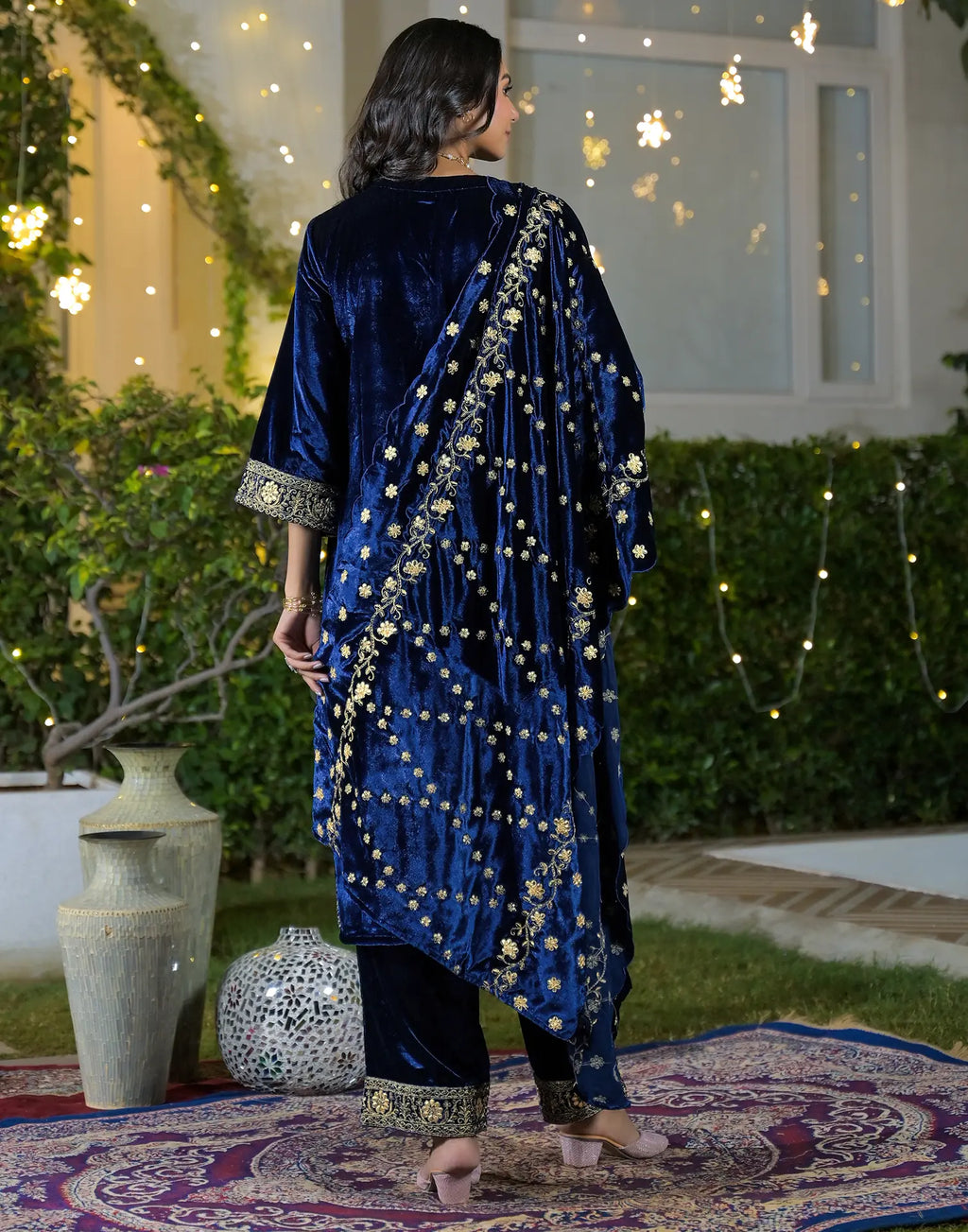 Velvet Embroidered Straight 3 Piece Kurta Set