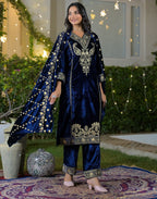 Velvet Embroidered Straight 3 Piece Kurta Set