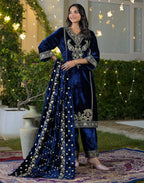 Velvet Embroidered Straight 3 Piece Kurta Set