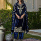 Velvet Straight Embroidered V-Neck Kurta with Pant & Dupatta