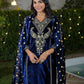 Velvet Straight Embroidered V-Neck Kurta with Pant & Dupatta