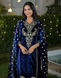 Velvet Embroidered Straight 3 Piece Kurta Set