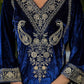 Velvet Straight Embroidered V-Neck Kurta with Pant & Dupatta