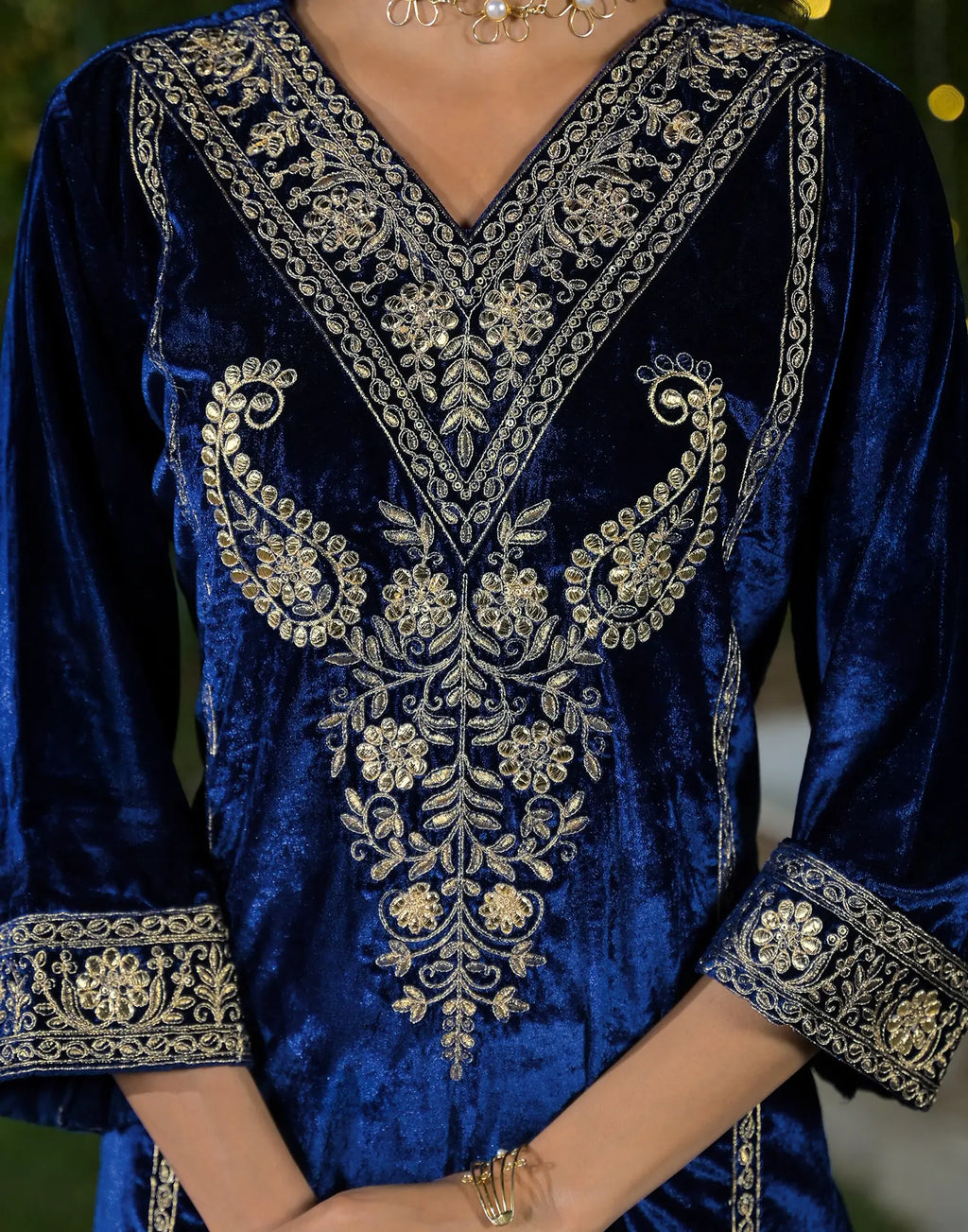Velvet Embroidered Straight 3 Piece Kurta Set