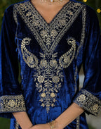Velvet Embroidered Straight 3 Piece Kurta Set