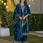 Velvet Straight Embroidered Round Neck Kurta with Pant & Dupatta
