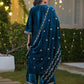 Velvet Straight Embroidered Round Neck Kurta with Pant & Dupatta