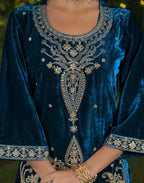 Velvet Embroidered Straight 3 Piece Kurta Set
