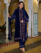 Velvet Embroidered Straight 3 Piece Kurta Set