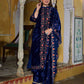 Velvet Straight Embroidered Boat Neck Kurta with Pant & Dupatta