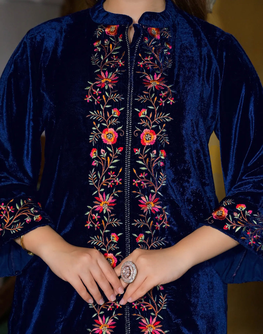 Velvet Embroidered Straight 3 Piece Kurta Set