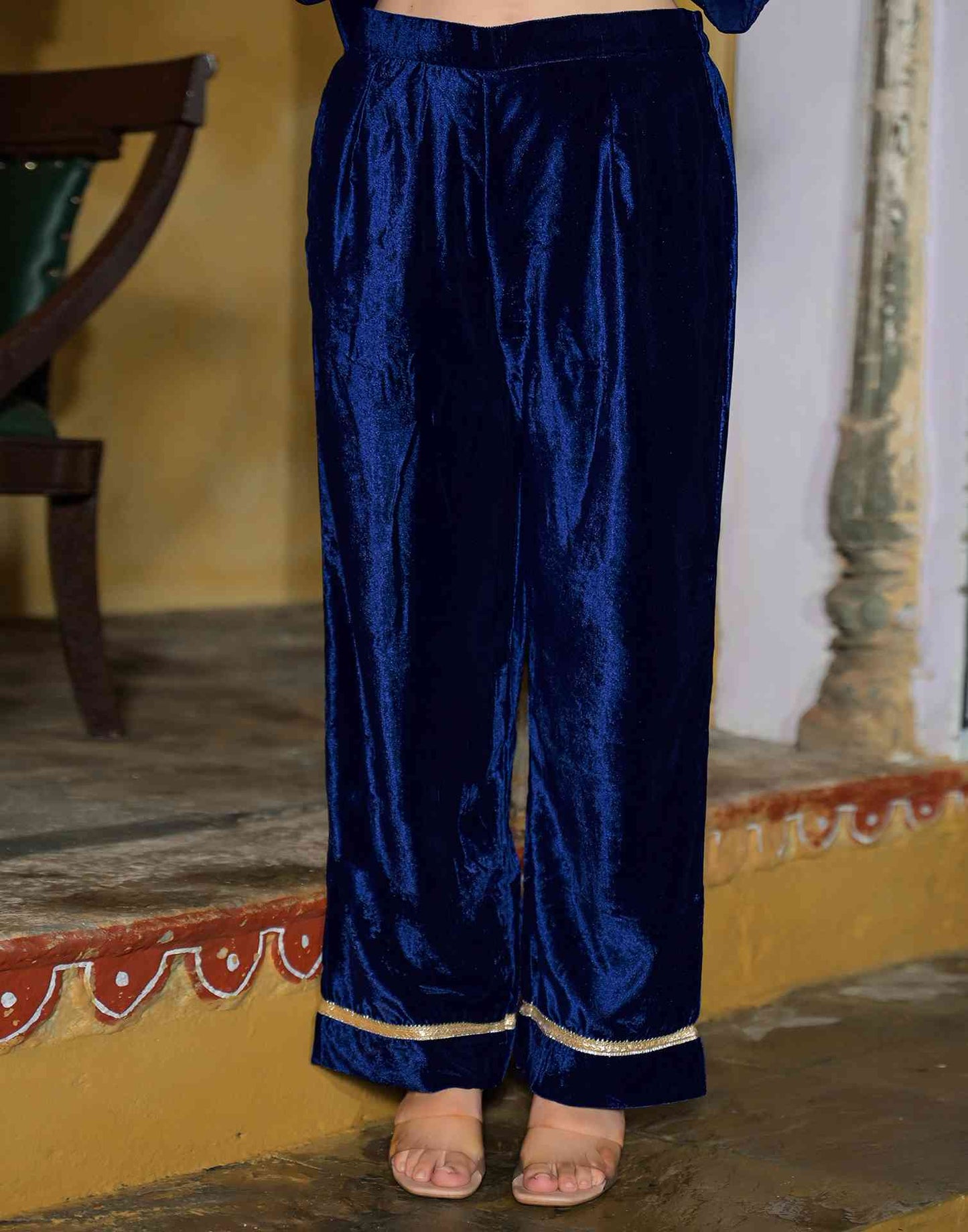 Velvet Straight Embroidered Boat Neck Kurta with Pant & Dupatta