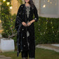 Velvet Straight Embroidered Round Neck Kurta with Pant & Dupatta