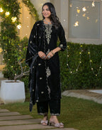 Velvet Embroidered Straight 3 Piece Kurta Set
