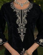 Velvet Embroidered Straight 3 Piece Kurta Set