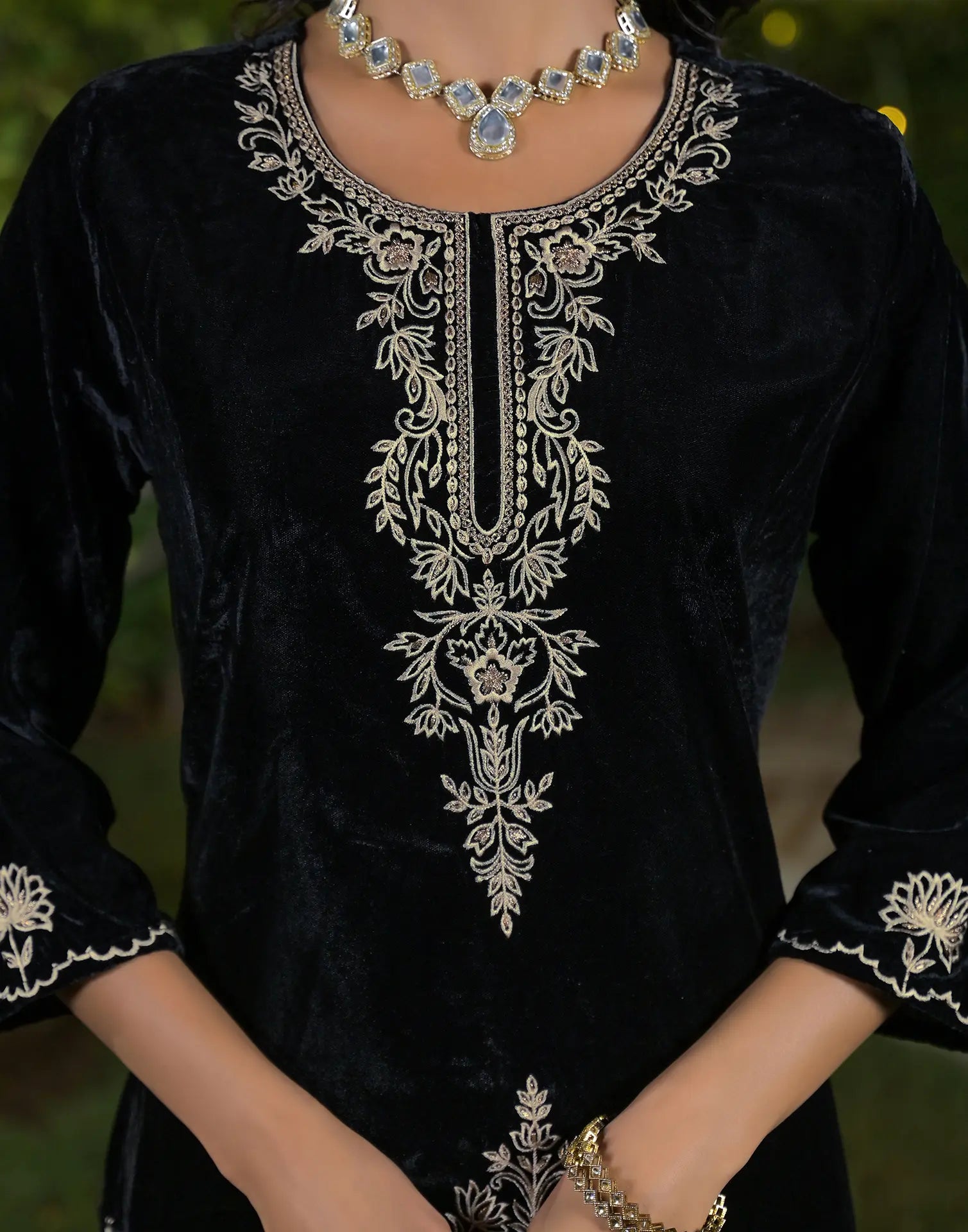 Velvet Embroidered Straight 3 Piece Kurta Set