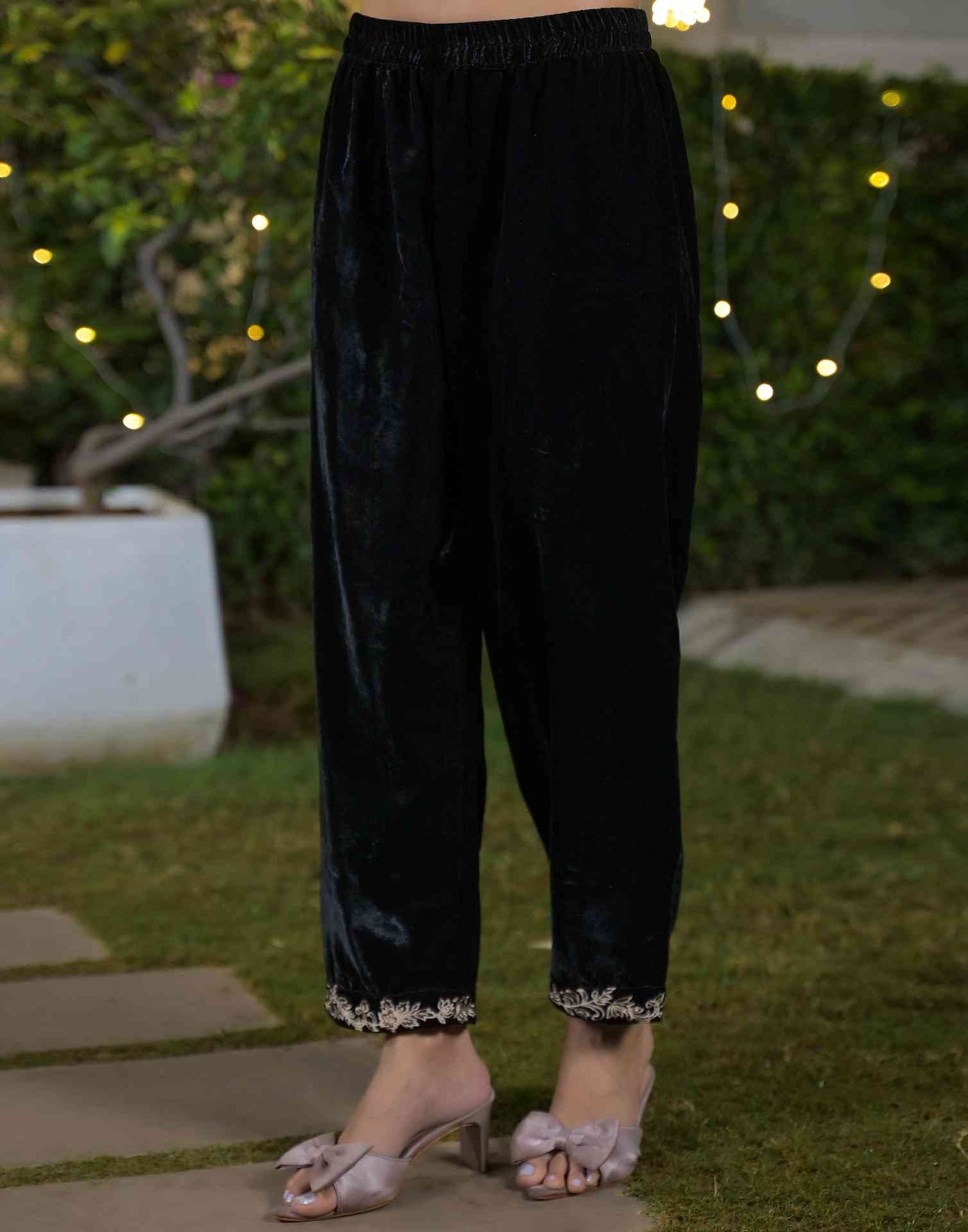 Velvet Straight Embroidered Round Neck Kurta with Pant & Dupatta