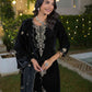 Velvet Straight Embroidered Round Neck Kurta with Pant & Dupatta
