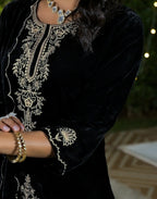 Velvet Embroidered Straight 3 Piece Kurta Set
