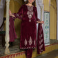 Velvet Straight Embroidery V-Neck Kurta with Pant & Dupatta