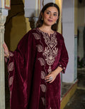 Velvet Embroidered Straight 3 Piece Kurta Set