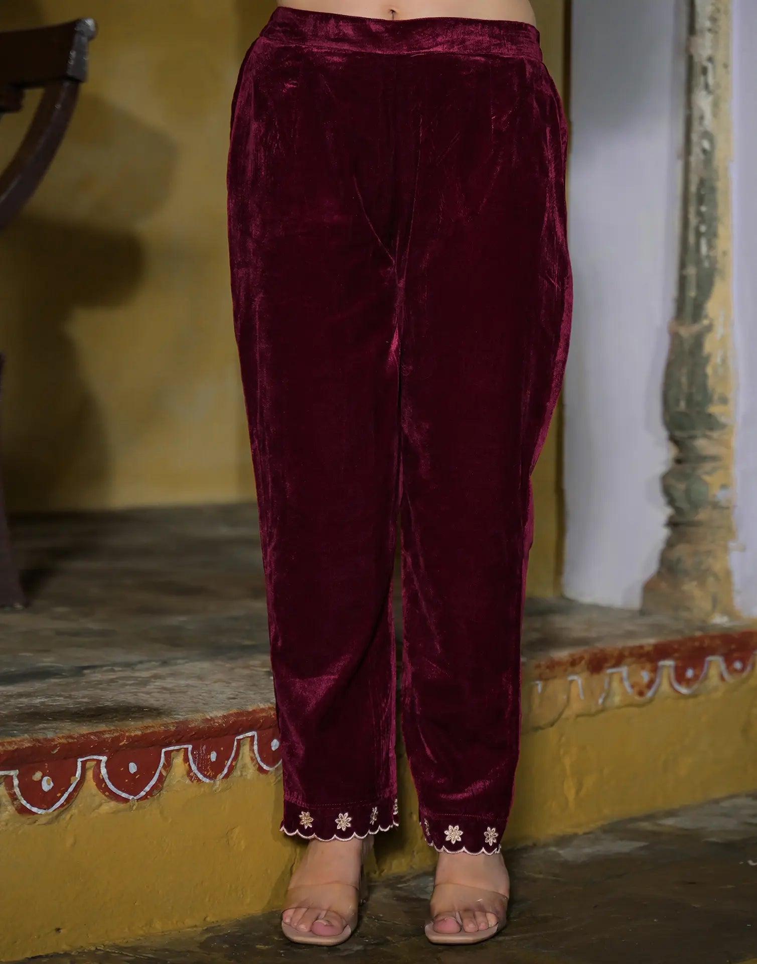 Velvet Embroidered Straight 3 Piece Kurta Set