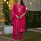 Velvet Straight Embroidered V-Neck Kurta with Pant & Dupatta